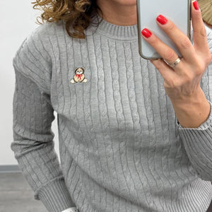 TEDDI - Kötött csavart mintás pulóver. Szürke