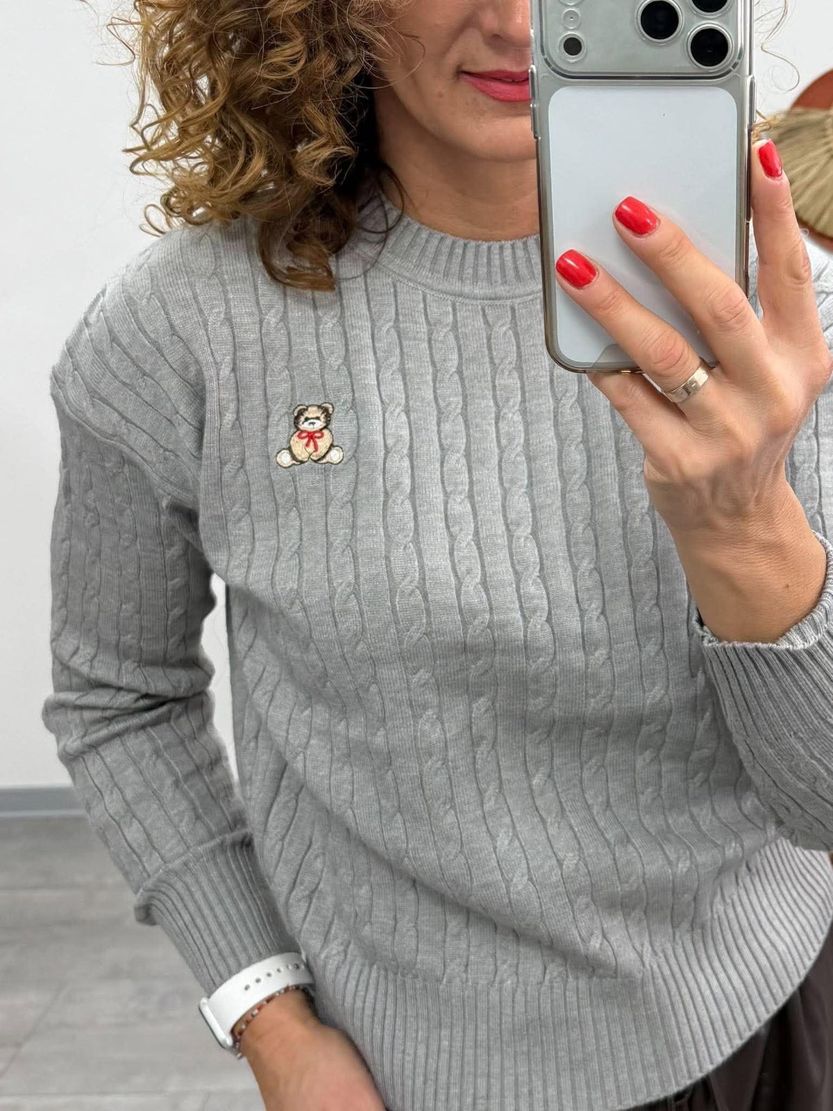 TEDDI - Kötött csavart mintás pulóver. Szürke