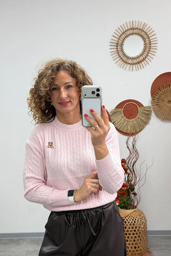 TEDDI - Kötött csavart mintás pulóver. Rózsaszín