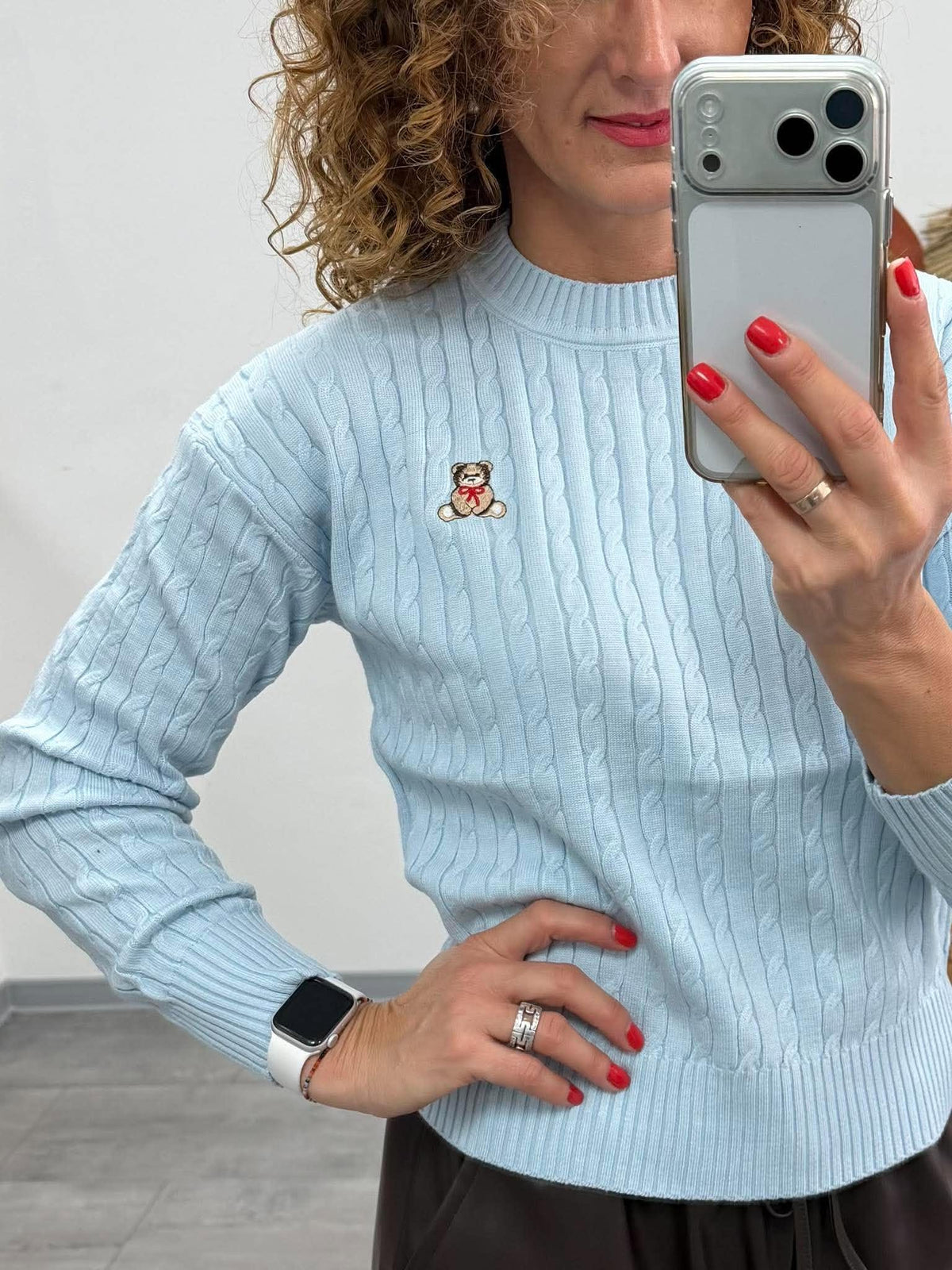 TEDDI - Kötött csavart mintás pulóver. Világoskék