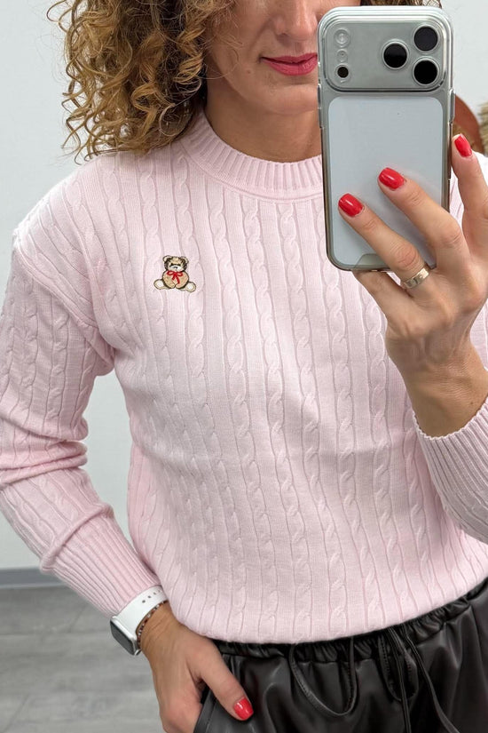 TEDDI - Kötött csavart mintás pulóver. Rózsaszín