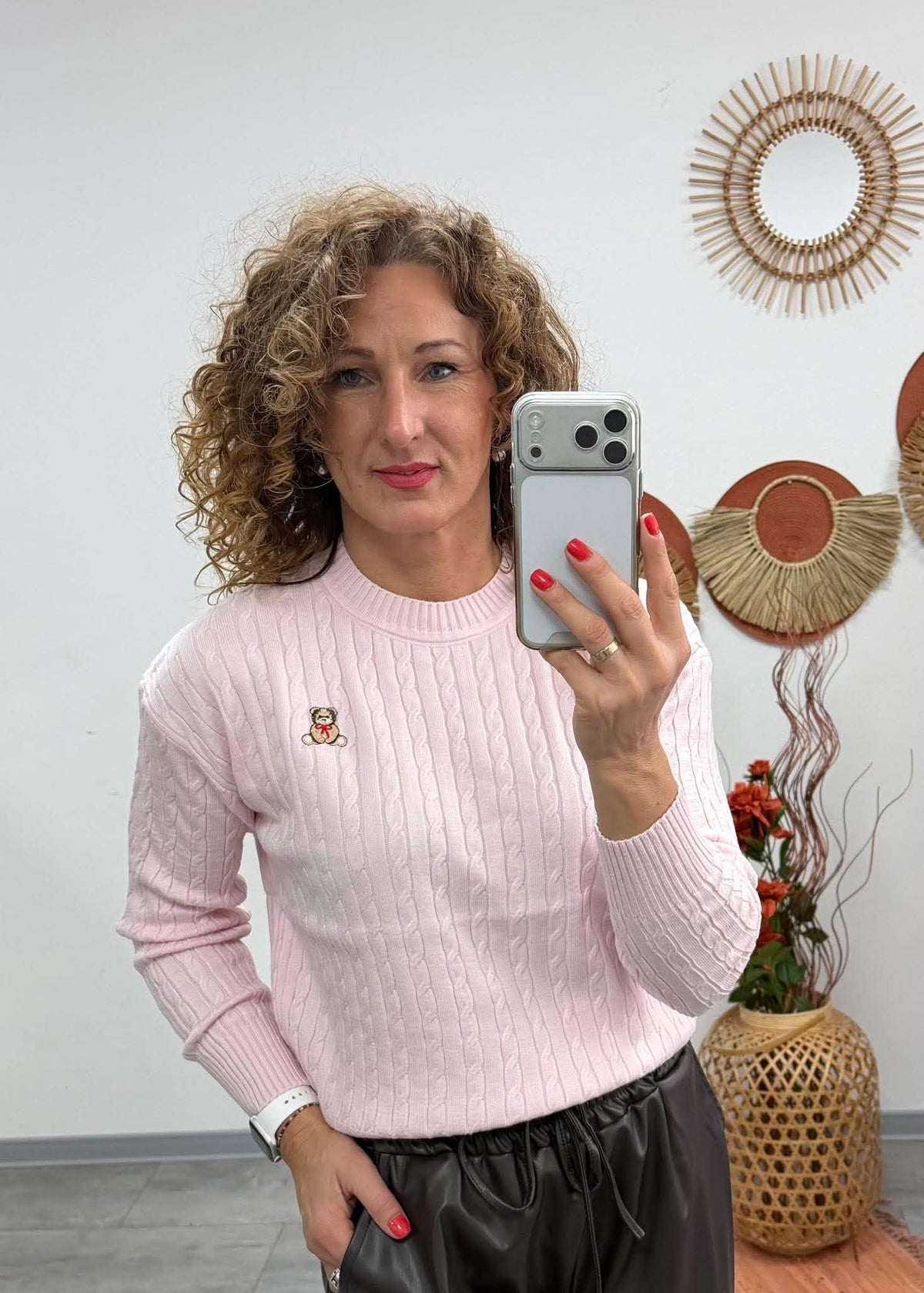TEDDI - Kötött csavart mintás pulóver. Rózsaszín