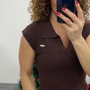 SWEET - Bordás kötött ruha. Barna