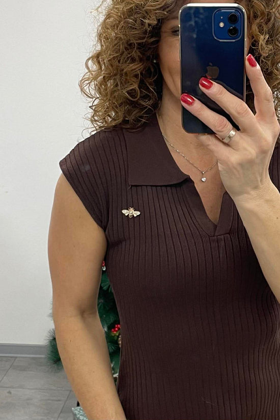 SWEET - Bordás kötött ruha. Barna