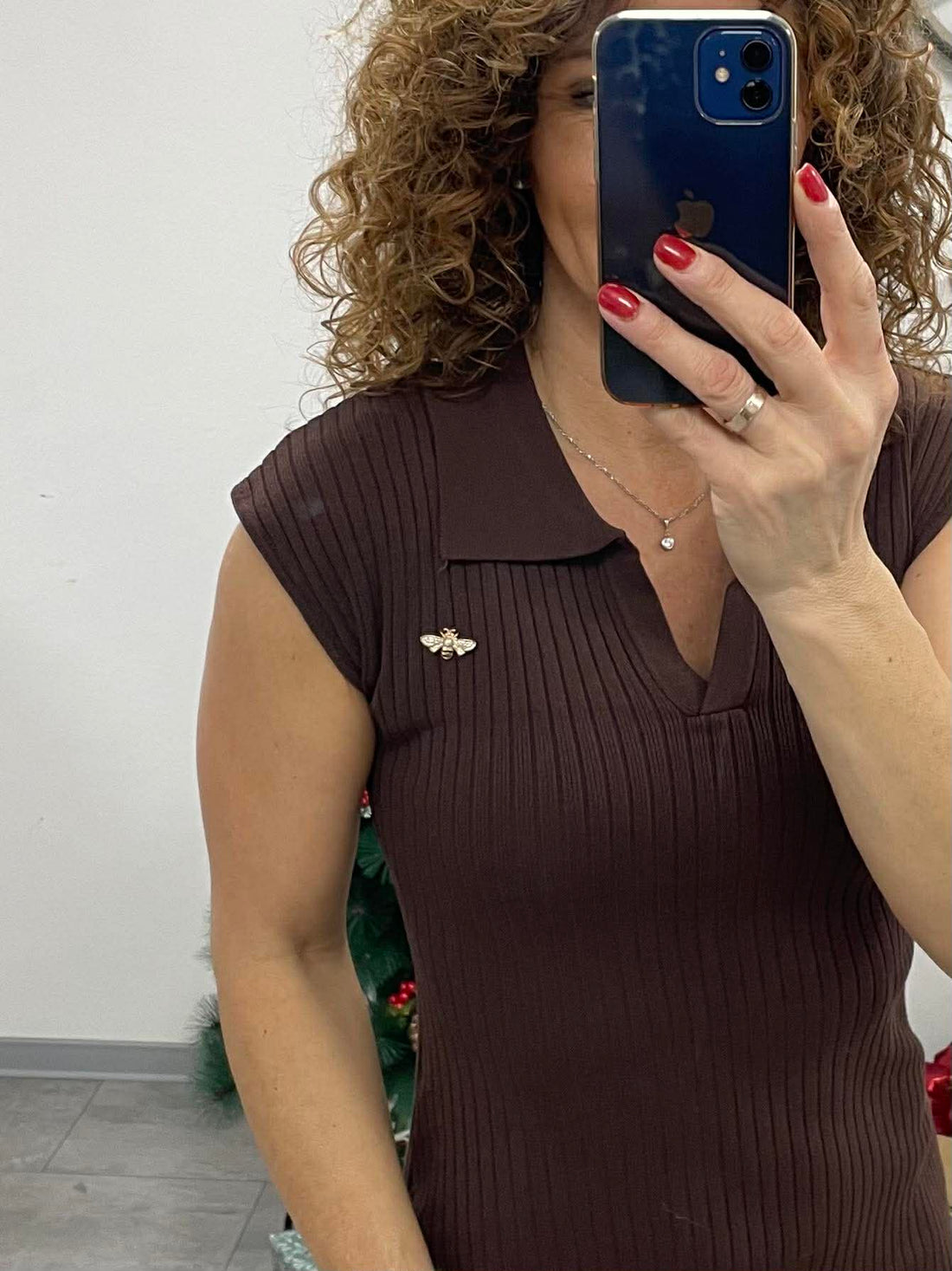 SWEET - Bordás kötött ruha. Barna