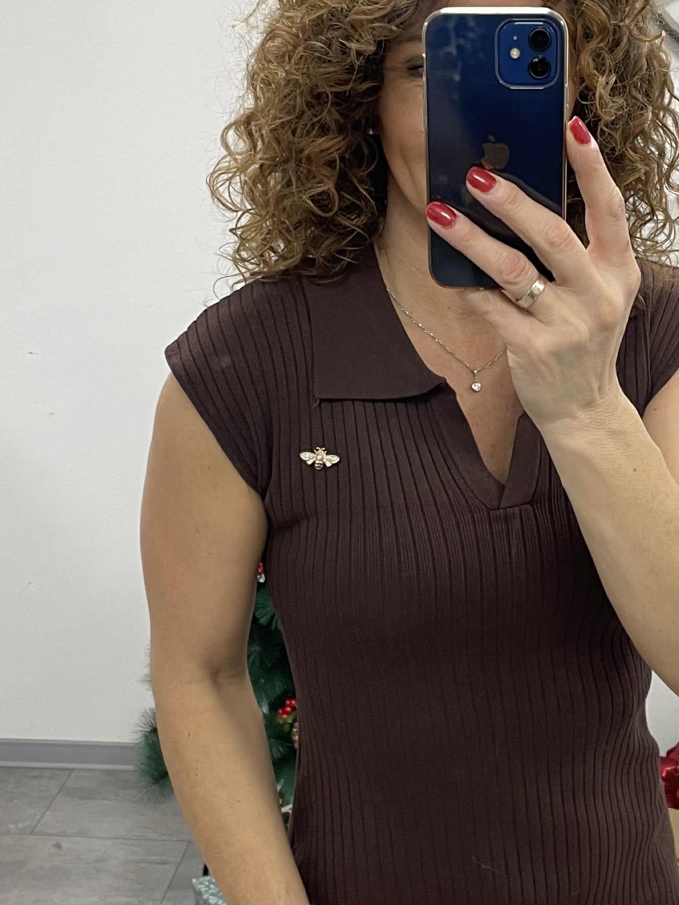 SWEET - Bordás kötött ruha. Barna