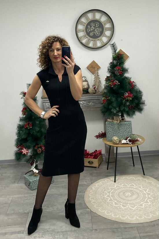 SWEET - Bordás kötött ruha. Fekete