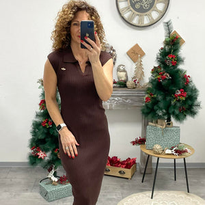 SWEET - Bordás kötött ruha. Barna