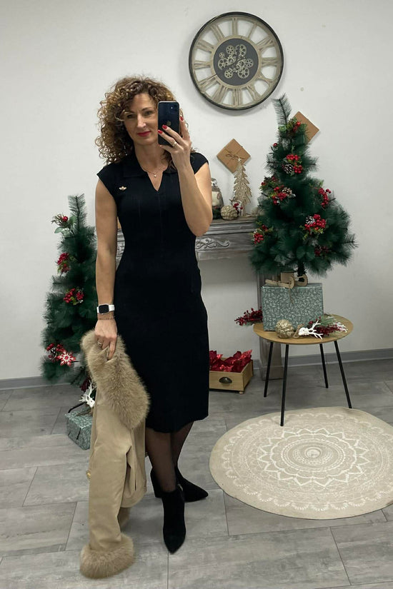 SWEET - Bordás kötött ruha. Fekete