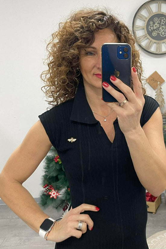 SWEET - Bordás kötött ruha. Fekete