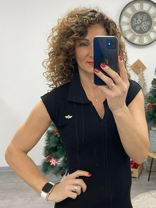 SWEET - Bordás kötött ruha. Fekete